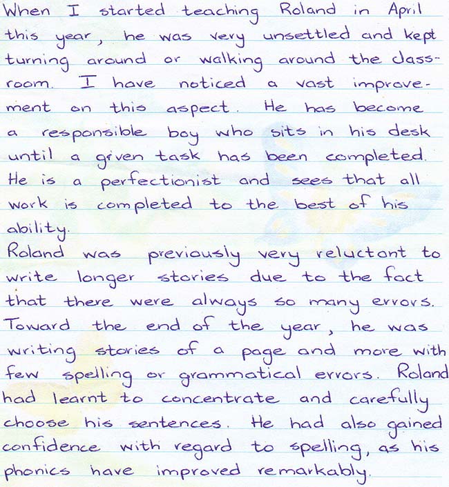 Teacher's letter